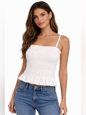 LAUDE the Label Cream Smocked Stretch Camisole Tank Top Ethical Cotton Small